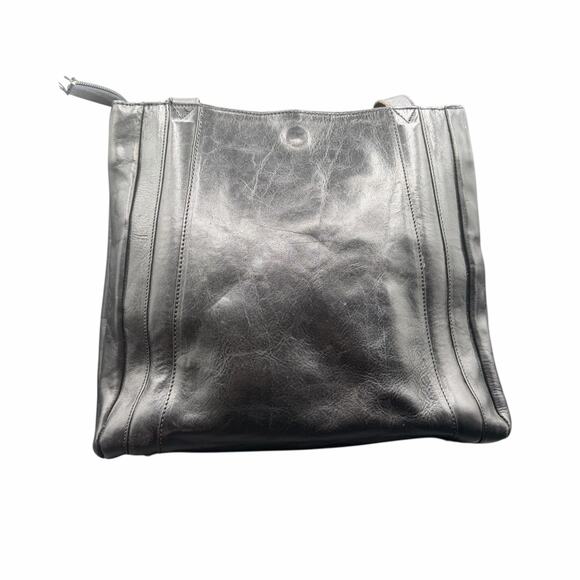 Italian Handmade Black Leather Tote Gold R Logo Shoulder Bag - Picture 5 of 13